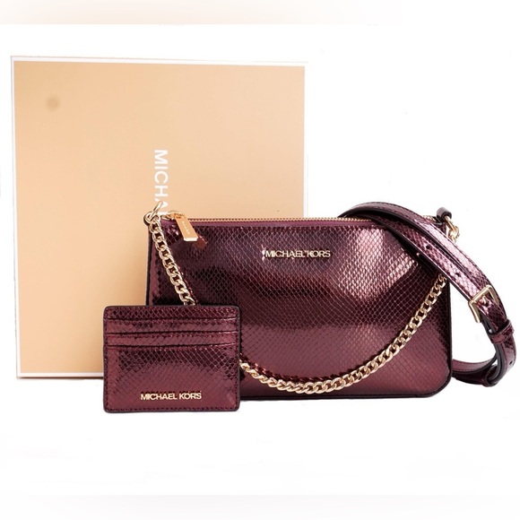 Michael Kors Wine Crossbody Bag with Card Holder - Picture 1 of 5